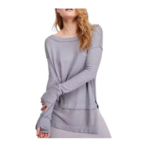 Free People We The Free North Shore Thermal Top Womens XS Gray Viscose Oversized - Picture 1 of 11